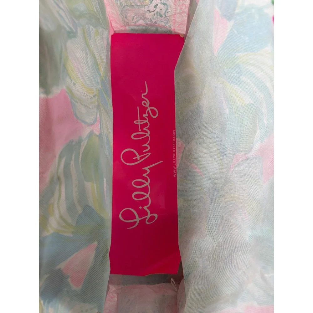 Lilly Pulitzer Reusable Shopping Tote Bag Pink Green Tropical Palm Leaf Large
